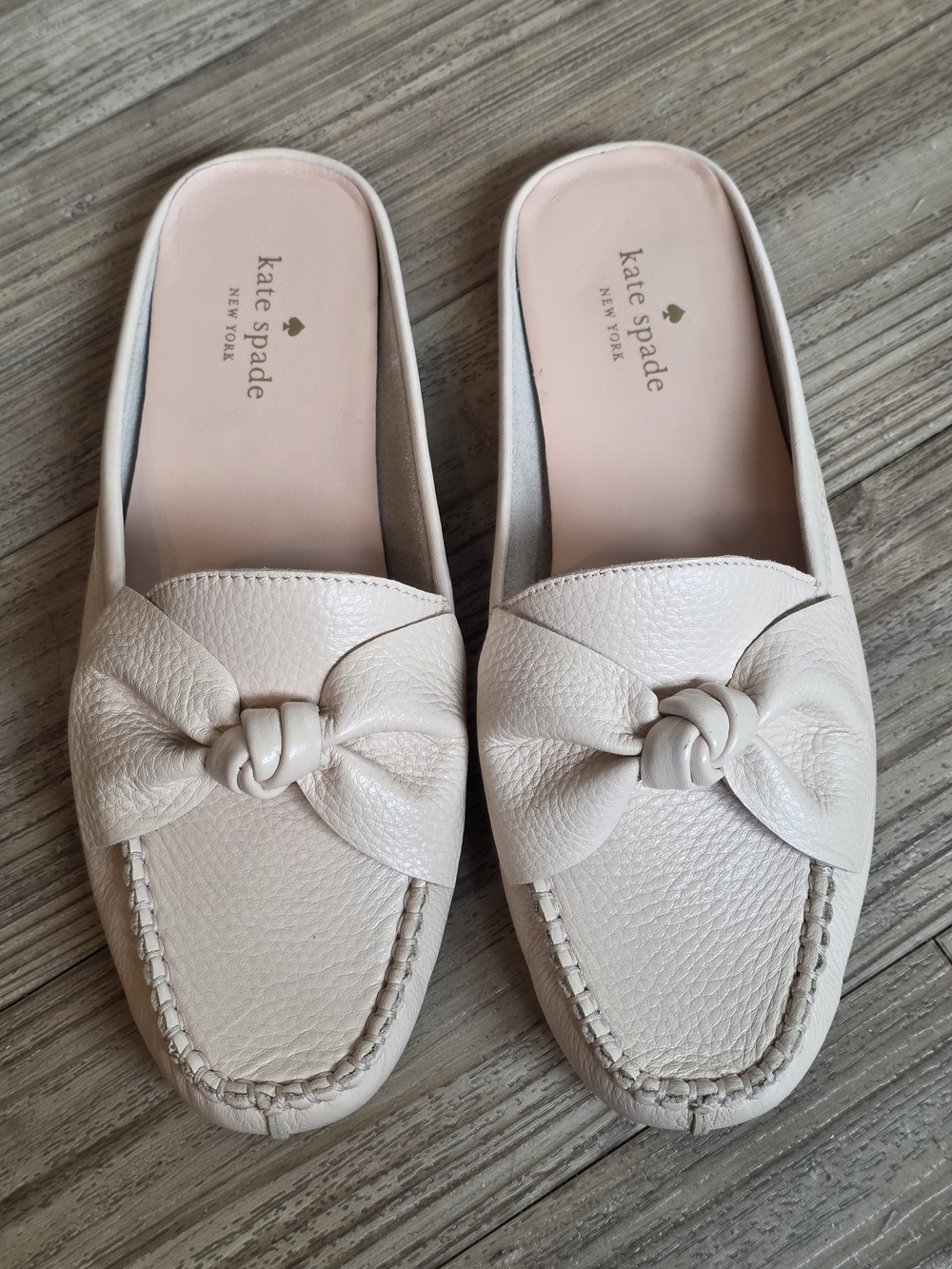 kate spade Mallory Leather Bow Mules Beige